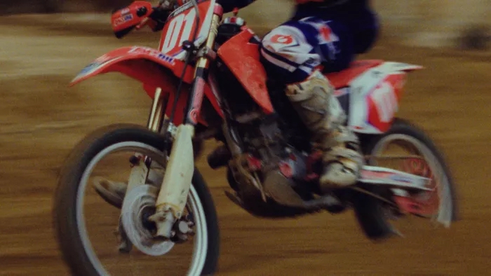 Close up of motorbike in motion.